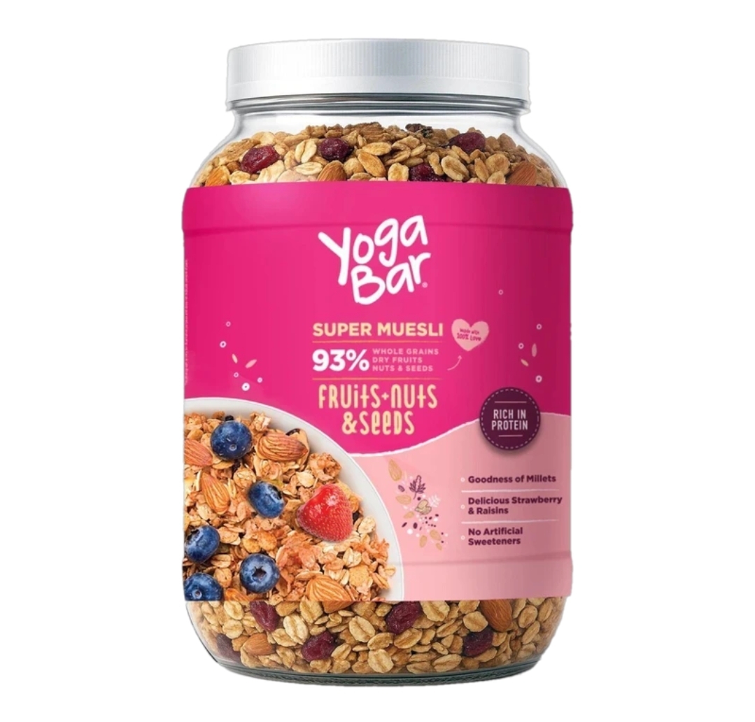 Yogabar Super Muesli 1kg Jar Fruits Nuts&Seeds Breakfast Cereal with High Protein | Saver Pack Jar (1 kg)