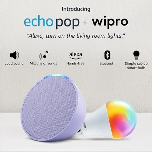 Amazon Echo Pop (Purple) Smart Home Speaker Combo with Wipro Simple Setup 9W LED Smart Bulb | with Bluetooth and Alexa