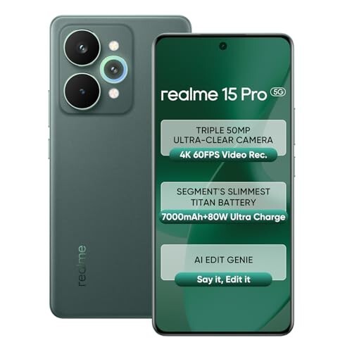 realme 15 Pro 5G Smartphone 12+256GB Green,4K 60FPS,144Hz HyperGlow 4D 