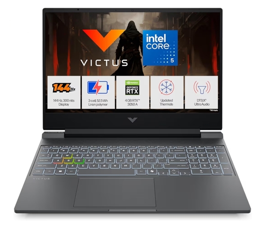 HP Victus, Intel Core 5 210H, 4GB RTX 3050 A (24GB DDR5, 512GB SSD) FHD, 144Hz, 300 nits, IPS, 15.6''/39.6 cm, Win11, M365* Office24, Mica Silver, 2.29kg, fa2500TX, Backlit, Gaming Laptop