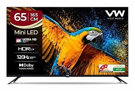 VW 165 cm (65 inches) 4K Ultra HD QLED Smart Mini LED Google TV VW65MINIQ1