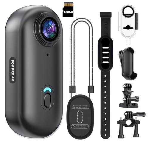 4K Mini Action Camera WiFi 128GB Thumb POV Portable Video Recorder with IPX7 Waterproof Underwater Camcorder Helmet Mount Magnetic Sports DV for Bike Cycling Pet Vlogging
