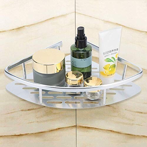 Silver Shower Caddy Storage Basket Bathroom Corner Shelf Wall Mounted Rack Rustproof Space Aluminum Triangle Rack Stand for Kitchen with Polished Finish, Bathroom Accesories