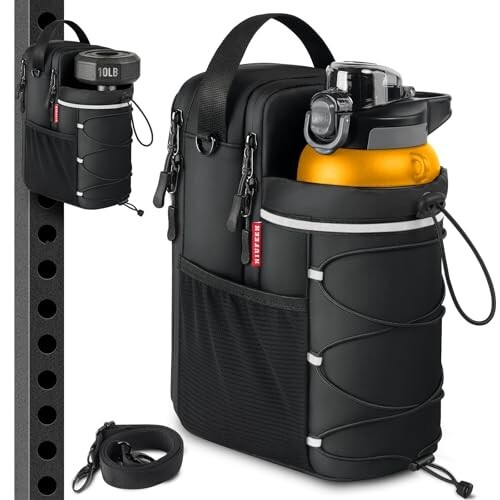Magnetic gym bag for Men and Women, Magnetic Sling Pocket Bottle Holder with 4 strong magnets | portable gym bags for 64 oz Mug, Small gym pouch, crossbody bag, carrier for fitness, travel, sports
