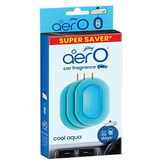 Godrej aer Hanging Car Air Freshener Pack of 3 | Cool Aqua | Gel | Lasts 30 Days | Car Accessories