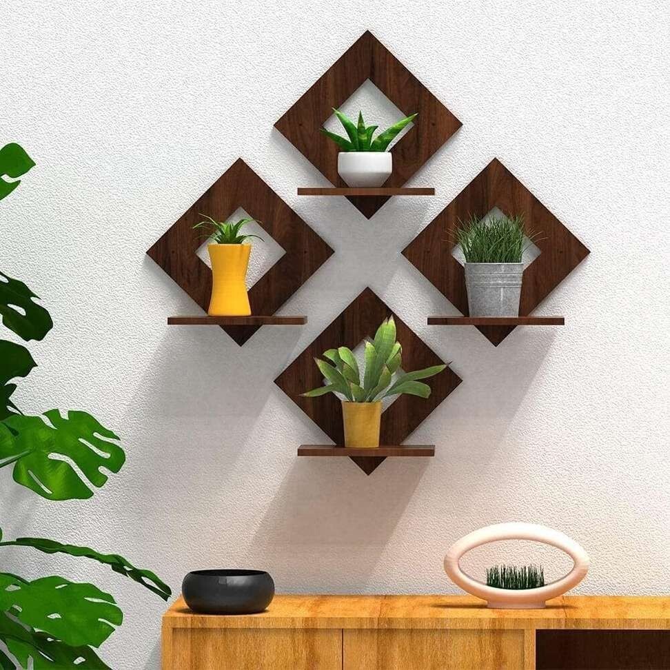 Stalory Walnut Finish Wooden Square Wall Hanging Planter Stand (Brown) 