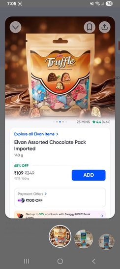 Instamart: assorted truffle chocolate at 109