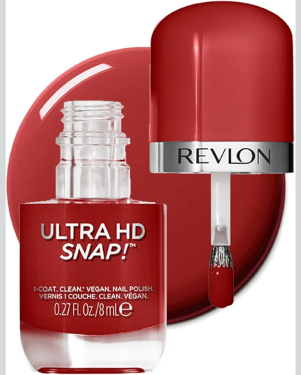 REVLON Ultra HD Snap Nail Polish, Glossy Nail Color, 100% Vegan Formula, No Base and Top Coat Needed, 014 Red and Real, 0.27 Fl Oz
