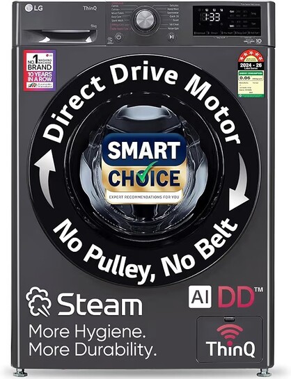 LG Smart Choice, 9 Kg, 5 Star, AI Direct Drive Technology, Steam, 6 Motion DD & Wi-Fi Fully-Automatic Front Load Washing Machine