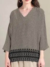 U.S. Polo Assn. Women Geometric Printed Extended Sleeves Boxy Top