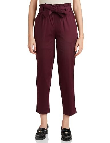 Amazon Brand - Symbol Women Tapered Paper Bag Trousers 