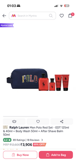 Ralph Lauren Men Polo Red Set - EDT 125ml & 40ml + Body Wash 50ml + After Shave Balm 50ml