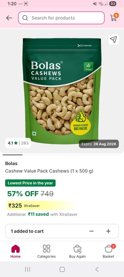 Minutes: 500gm Cashew at 325