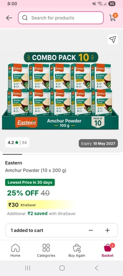 Minutes: Price error 200gm ×10 amchur at 30