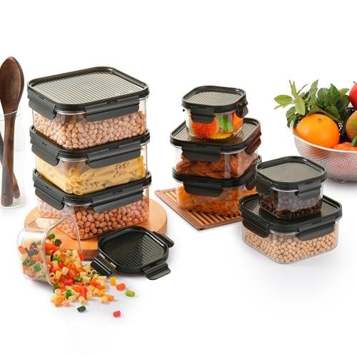 CELLO Modulock Pet Storage Container For Kitchen Set of 9 Pcs, Black