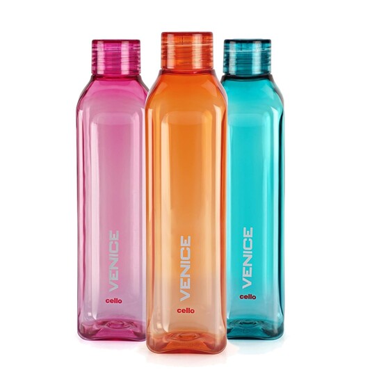 CELLO Venice Water Bottles Set of 3 Pcs For Daily Use, 1000ml Each Multicolor 