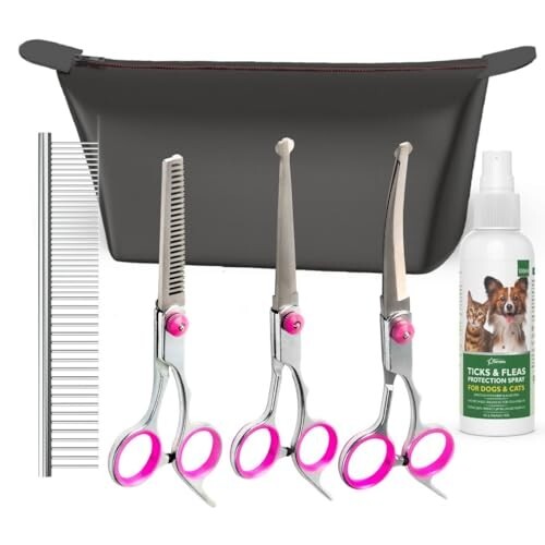 V4 Dog Grooming Shears Set | 6 Piece Stainless Steel Pet Grooming Kit 