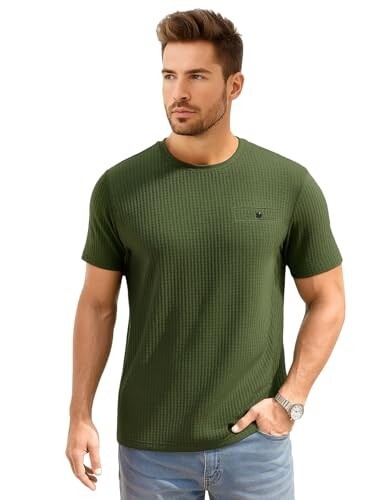 AWG ALL WEATHER GEAR Men Solid Waffle Crew Neck Tshirt 