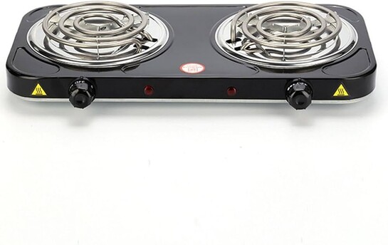 Portable Electric Coil Burner with Indicator Lights Practical Burner Cooktop Double 2000W Black