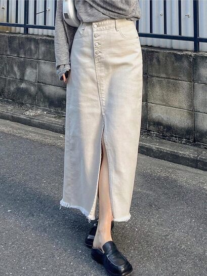 Greciilooks Women's High Waist White Denim Skirt with Front Slit - XL