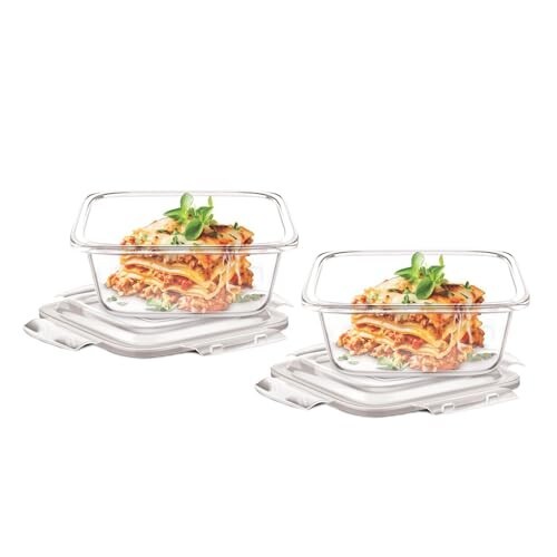 Signoraware Safe Store Glass Square Containers (320mlx2 | Setof2 | Clear)