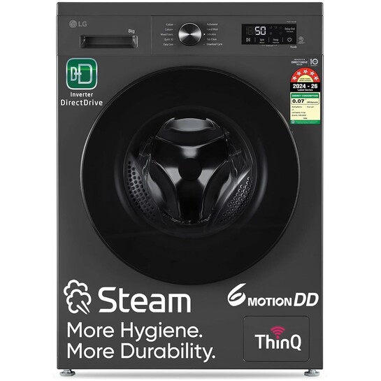LG 8 Kg, 5 Star, Wi-Fi, Direct Drive Technology, Steam Wash, 6 Motion DD, Fully-Automatic Front Load Washing Machine (FHB1208Z4M, Allergy Care, In-Built Heater, Touch Panel, Middle Black)