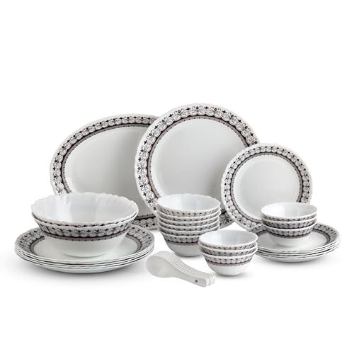 CELLO Lumina Imperial Plus Series Opalware Dinner Set of 33 Pieces