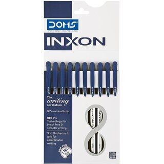 (PACK of 10) Doms Inxon Blue Ball Pen 0.7mm Soft Rubberized Grip Blue Ballpens