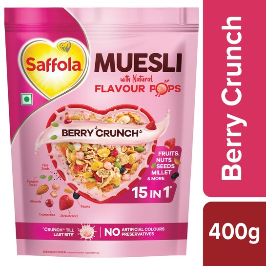 Saffola Berry Crunch with Natural Flavour Pops Muesli 400 g  location specific