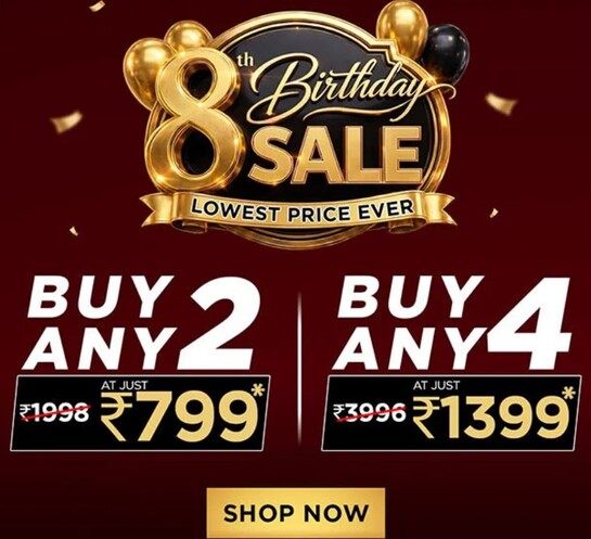 Bella Vita 8th Birthday Sale | Buy Any 2 @ ₹799 or Any 4 @ ₹1399