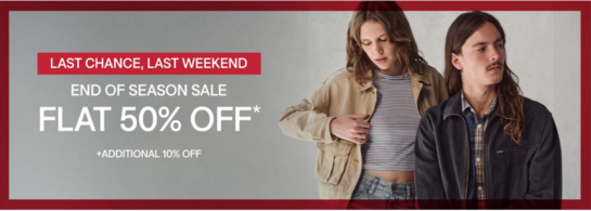 Levi's - Last Weekend EOSS | Flat 50% Off + Additional 10% Off