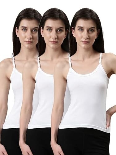 Pack Of 3 Dixcy Slimz Solid Slim Fit Scoop Neck Sleeveless Cotton Camisole for Women