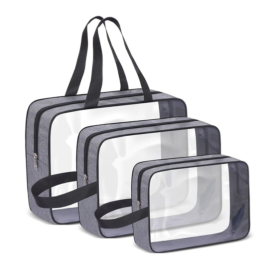 Makeup Travel Pouch Set of 3 | Waterproof | Cosmetic Bag | Toiletries Brushes | Blue | Zipper