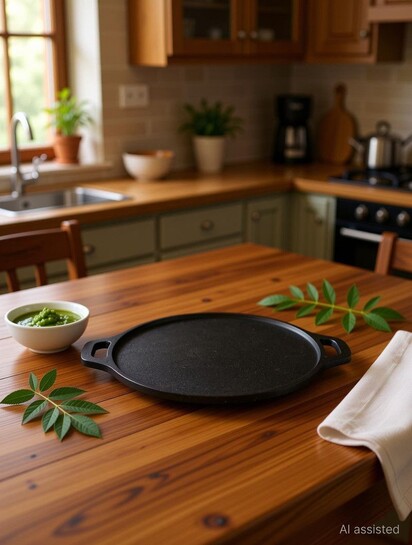 Rock Tawa Cast Iron Tawa 10.3 inch Tawa 26.33 cm diameter (Cast Iron, Induction Bottom)