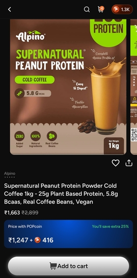 ALPINO Supernatural Peanut Protein Powder Cold Coffee 1kg Plant-Based Protein (1 kg, Cold Coffee)