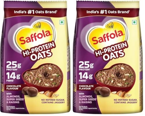 Saffola 25g High Protein Oats | 14g High Fibre | 1kg | Chocolate flavour | Pack of 2
