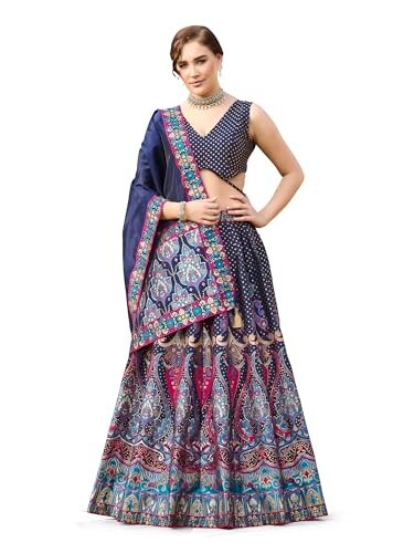 PURVAJA Women's Jacquard Semi-Stitched Lehenga choli