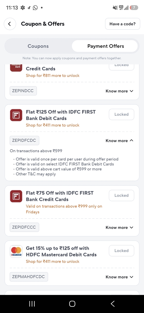 Zepto Offer: Flat ₹125 OFF on Orders Above ₹599 with IDFC FIRST Debit Card
