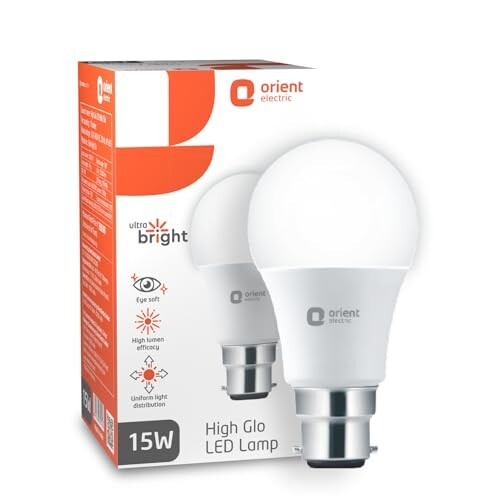 Orient Electric 15W High Glow LED bulb| 180-degree wide beam angle| Voltage surge protection up to 4 kV| 6500K, Cool White| B22d base| Made in India| Pack of 1
