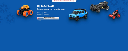 Upto 50-70% Off on remote control cars & more..