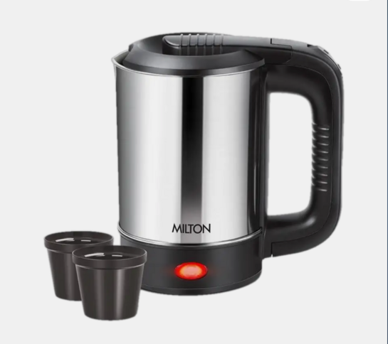 MILTON Euroline Electric Travel Kettle With Handle, 1000 Watt Beverage Maker (0.5 L, Silver)