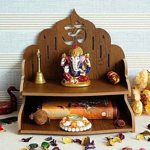 eCraftIndia Laminated Wood Pooja Temple/Mandir With Shelf & Om Design, 1 pc,hyperlocal