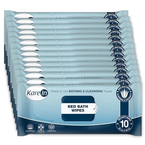 KareIn Bed Bath Wipes, Adult Wet Wipes, 120 Wipes, Anti-Bacterial, Ready to Use Cleansing Towels, Refreshing Sponge Bath Towel, For Men & Women, Pack of 12 (10 Wipes Each),hyperlocal