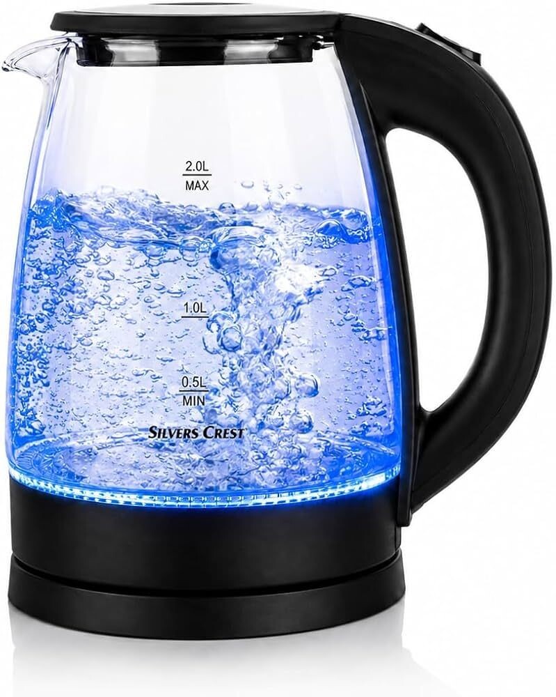 2L Glass Electric Kettle | Premium Borosilicate Glass | 1500W | Blue LED Illumination | Auto Shut-Off | Boil-Dry Protection | BPA Free | 360° Base | Water Level Indicator | Gift for Home & Office