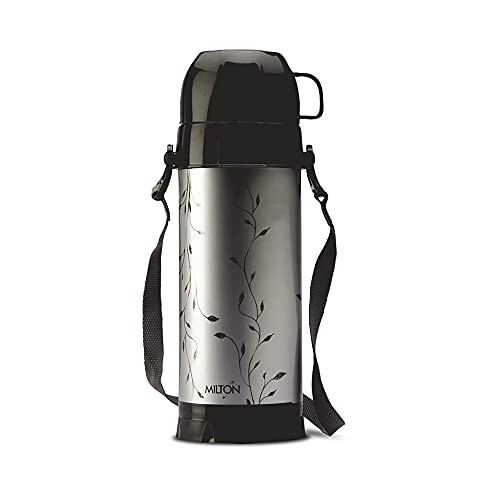 Milton Eiffel 1000 Vacuum Insulated Thermos Flask with Strap to Carry, 910 ml, Long Hours Hot & Cold Water Bottle for Office, Hiking, Trekking, Travel, Black