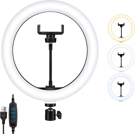 Simpex 10" Portable LED Ring Light with 3 Color Modes & Dimmable Lighting