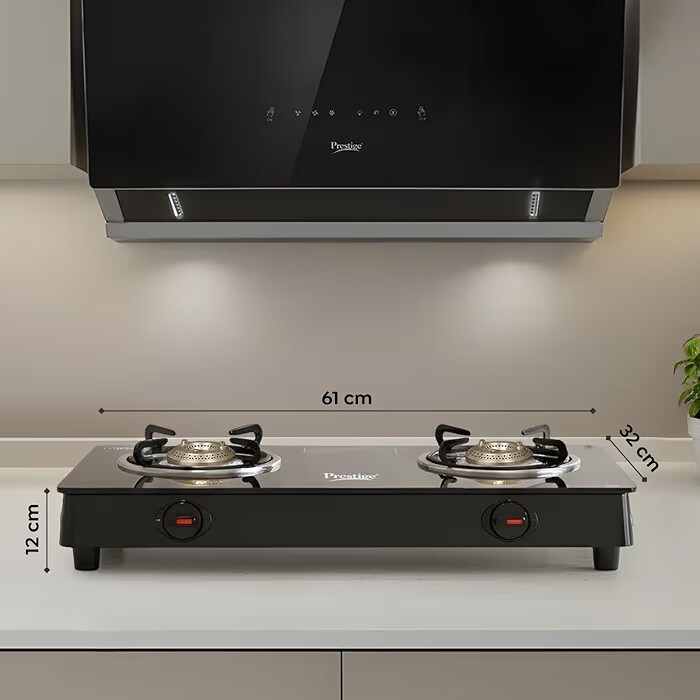 Prestige IRIS Toughened Glass-Top 2 Brass Burner LPG Gas Stove