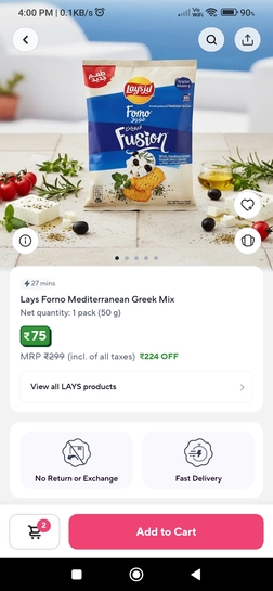 Lays Forno Mediterranean Greek Mix @75 on zepto