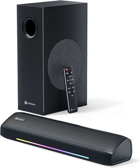 Portronics 100 Watts Zuno Compact Bluetooth Soundbar With Deep Bass, 2.1 Channel Home Theatre
