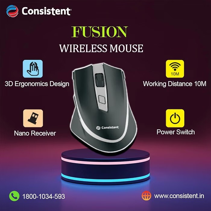 Consistent Fusion Wireless Mouse (MG1151) Wireless Mouse, 2.4GHz with USB Nano Receiver,